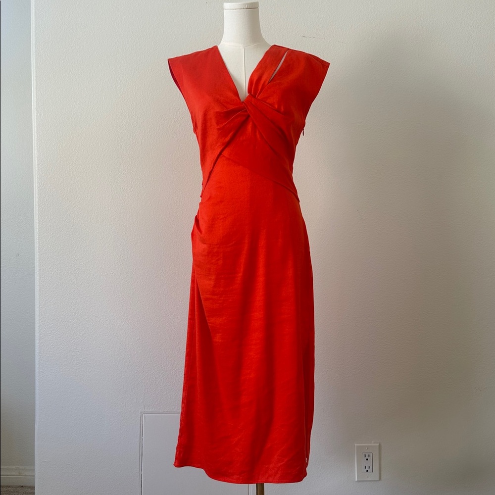 Frame Denim Red Midi Twist-Front Dress
